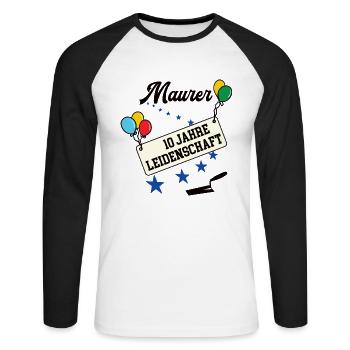 Maurer Jubiläum 10 Jahre 10. jähriges bester 10th - Unisex Baseballshirt langarm - Weiß/Schwarz - Vorne - Nik (191cm)