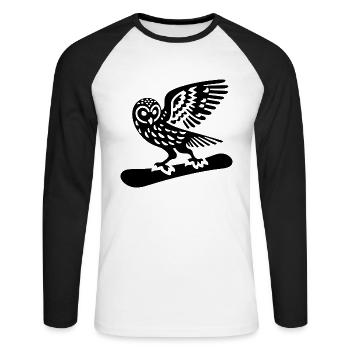 Eule Snowboard Snowboarder Minimalistisches Design - Unisex Baseballshirt langarm - Weiß/Schwarz - Vorne - Nik (191cm)