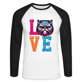 Chat d’amour - T-shirt baseball manches longues Homme - blanc/noir - Devant - Nik (191cm)