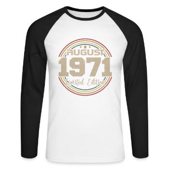 Vintage Born August 1971 Birthday Gift 1971 - Unisex Long Sleeve Baseball T-Shirt - white/black - Front - Nik (191cm)
