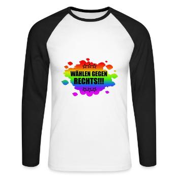 AfD stoppen gegen rechts Demokratie verteidigen - Unisex Baseballshirt langarm - Weiß/Schwarz - Vorne - Nik (191cm)