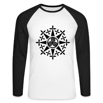 Bretagne Hermines - T-shirt baseball manches longues Homme - blanc/noir - Devant - Nik (191cm)