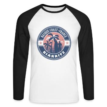 Biarritz Côte Basque France Été Surf Design - T-shirt baseball manches longues Homme - blanc/noir - Devant - Nik (191cm)