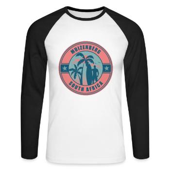 Muizenberg Afrique du Sud Summer Surf Design - T-shirt baseball manches longues Homme - blanc/noir - Devant - Nik (191cm)