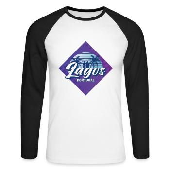 Lagos Algarve Portugal Retro 80s Summer Surf Desig - T-shirt baseball manches longues Homme - blanc/noir - Devant - Nik (191cm)