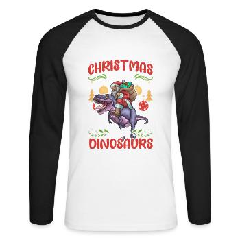 Dinosaur Dino Young Boy Christmas Gift - Unisex Long Sleeve Baseball T-Shirt - white/black - Front - Nik (191cm)