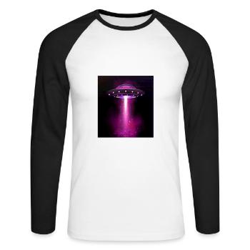 Alien, UFO, UAP, Space, Space Flying Object - Unisex Long Sleeve Baseball T-Shirt - white/black - Front - Nik (191cm)