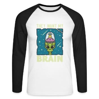 Alien, UFO, UAP, Space, Weltraum Flugobjekt - Unisex Baseballshirt langarm - Weiß/Schwarz - Vorne - Nik (191cm)
