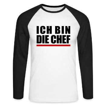 Ich bin "die" Chef - Unisex Baseballshirt langarm - Weiß/Schwarz - Vorne - Nik (191cm)