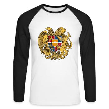 03 Armenien Wappen Armenia Армения T-Shirts - Unisex Baseballshirt langarm - Weiß/Schwarz - Vorne - Nik (191cm)