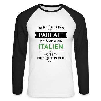 Je ne suis pas parfait mais je suis Italien - T-shirt baseball manches longues Homme - blanc/noir - Devant - Nik (191cm)