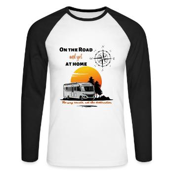 Camping Camping Camping-car Dire Anglais - T-shirt baseball manches longues Homme - blanc/noir - Devant - Nik (191cm)