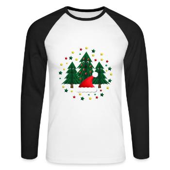 Weihnachtsmarkt Tannen mit Weihnachtsmütze. - Unisex Baseballshirt langarm - Weiß/Schwarz - Vorne - Nik (191cm)
