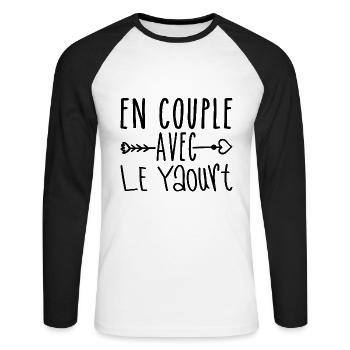 En Couple avec Yaourt, cadeau Fans de Yaourt - T-shirt baseball manches longues Homme - blanc/noir - Devant - Nik (191cm)