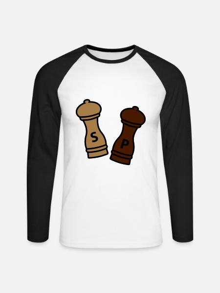 Peper en zout / cadeau idee hobbykok / kruiden - Mannen baseballshirt lange mouw - wit/zwart
