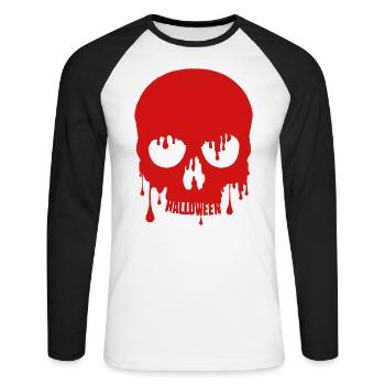 crâne d’Halloween effrayant - T-shirt baseball manches longues Homme - blanc/noir - Devant - Nik (191cm)