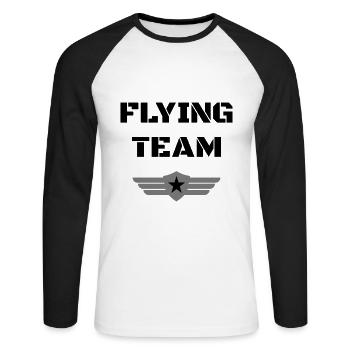 Flying team (insigne, ailes, étoile) - T-shirt baseball manches longues Homme - blanc/noir - Devant - Nik (191cm)