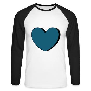 blaues Herz Valentinstag - Unisex Baseballshirt langarm - Weiß/Schwarz - Vorne - Nik (191cm)