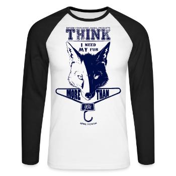 Je dois ma fourrure plus que vous (bleu) - T-shirt baseball manches longues Homme - blanc/noir - Devant - Nik (191cm)