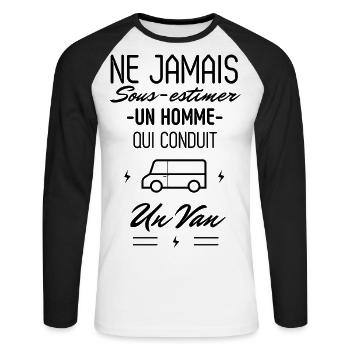 Ne jamais Sous estimer un Homme qui conduit un Van - T-shirt baseball manches longues Homme - blanc/noir - Devant - Nik (191cm)
