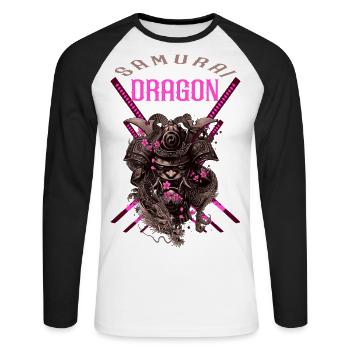 Samurai-Drache - Unisex Baseballshirt langarm - Weiß/Schwarz - Vorne - Nik (191cm)