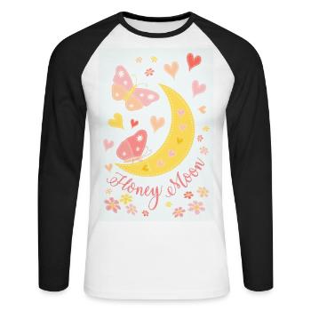 Lune de miel lune de miel fleurs papillons affiche bleu - T-shirt baseball manches longues Homme - blanc/noir - Devant - Nik (191cm)
