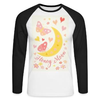 Lune de miel coeurs fleurs papillons affiche jaune - T-shirt baseball manches longues Homme - blanc/noir - Devant - Nik (191cm)