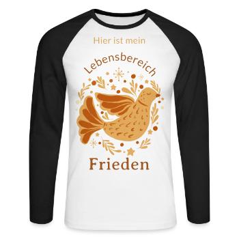 Hier ist mein Lebensbereich Frieden - Unisex Baseballshirt langarm - Weiß/Schwarz - Vorne - Nik (191cm)