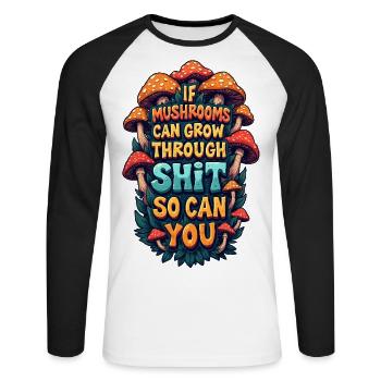Mushrooms Inspiring Quote - Unisex Long Sleeve Baseball T-Shirt - white/black - Front - Nik (191cm)