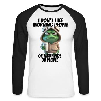 C’est drôle de dire que je n’aime pas les gens du matin... - T-shirt baseball manches longues Homme - blanc/noir - Devant - Nik (191cm)