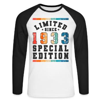 Édition limitée depuis 1933 Cadeau d’anniversaire - T-shirt baseball manches longues Homme - blanc/noir - Devant - Nik (191cm)