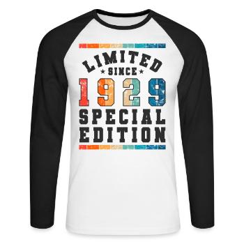 Edition limitée depuis 1929 Cadeau d’anniversaire - T-shirt baseball manches longues Homme - blanc/noir - Devant - Nik (191cm)