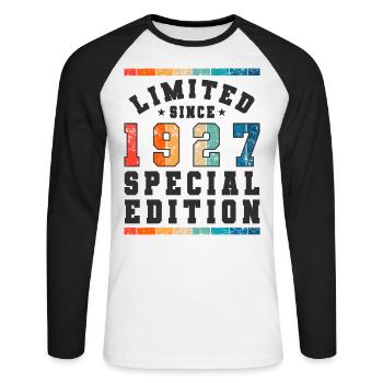Édition limitée depuis 1927 Cadeau d’anniversaire - T-shirt baseball manches longues Homme - blanc/noir - Devant - Nik (191cm)