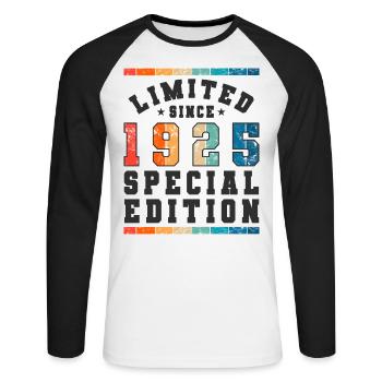 Limited Edition since 1925 Geburtstag Geschenk - Unisex Baseballshirt langarm - Weiß/Schwarz - Vorne - Nik (191cm)