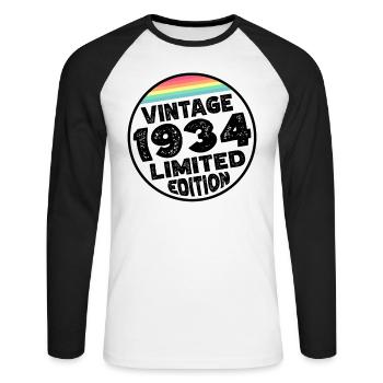 Cadeau d’anniversaire en édition limitée depuis 1934 - T-shirt baseball manches longues Homme - blanc/noir - Devant - Nik (191cm)