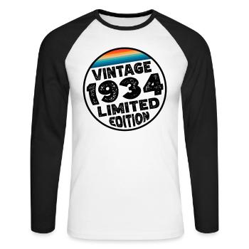 Cadeau d’anniversaire en édition limitée depuis 1934 - T-shirt baseball manches longues Homme - blanc/noir - Devant - Nik (191cm)