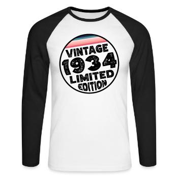 Cadeau d’anniversaire en édition limitée depuis 1934 - T-shirt baseball manches longues Homme - blanc/noir - Devant - Nik (191cm)