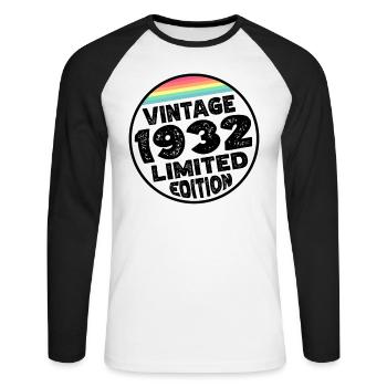 Édition limitée depuis 1932 Cadeau d’anniversaire - T-shirt baseball manches longues Homme - blanc/noir - Devant - Nik (191cm)