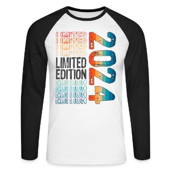 Edition limitée depuis 2024 Anniversaire Millésime 2024 - T-shirt baseball manches longues Homme - blanc/noir - Devant - Nik (191cm)