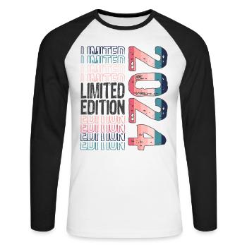 Edition limitée depuis 2024 Anniversaire Millésime 2024 - T-shirt baseball manches longues Homme - blanc/noir - Devant - Nik (191cm)