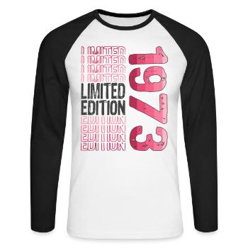 Edition limitée depuis 1973 Anniversaire Millésime 1973 - T-shirt baseball manches longues Homme - blanc/noir - Devant - Nik (191cm)