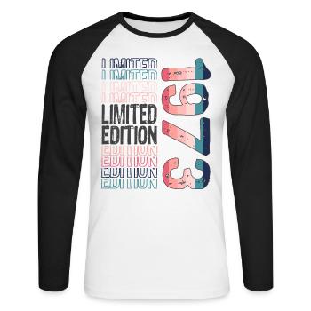 Edition limitée depuis 1973 Anniversaire Millésime 1973 - T-shirt baseball manches longues Homme - blanc/noir - Devant - Nik (191cm)
