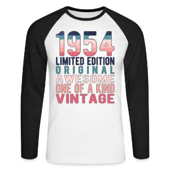 Limited Edition seit 1954 Geburtstag Vintage 1954 - Unisex Baseballshirt langarm - Weiß/Schwarz - Vorne - Nik (191cm)