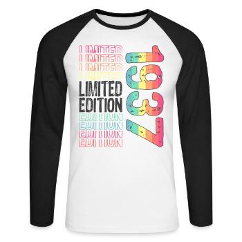 Edition limitée depuis 1937 Anniversaire Millésime 1937 - T-shirt baseball manches longues Homme - blanc/noir - Devant - Nik (191cm)