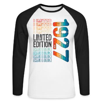 Edition limitée depuis 1927 Anniversaire Millésime 1927 - T-shirt baseball manches longues Homme - blanc/noir - Devant - Nik (191cm)