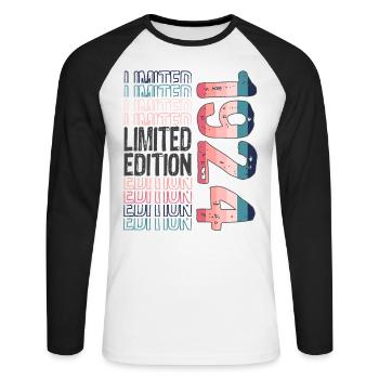 Edition limitée depuis 1924 Anniversaire Millésime 1924 - T-shirt baseball manches longues Homme - blanc/noir - Devant - Nik (191cm)