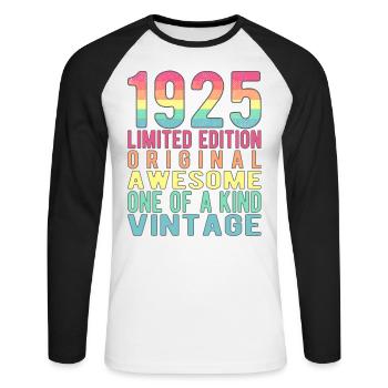 Limited Edition seit 1925 Geburtstag Vintage 1925 - Unisex Baseballshirt langarm - Weiß/Schwarz - Vorne - Nik (191cm)