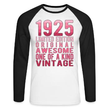 Limited Edition seit 1925 Geburtstag Vintage 1925 - Unisex Baseballshirt langarm - Weiß/Schwarz - Vorne - Nik (191cm)