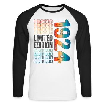 Edition limitée depuis 1924 Anniversaire Millésime 1924 - T-shirt baseball manches longues Homme - blanc/noir - Devant - Nik (191cm)
