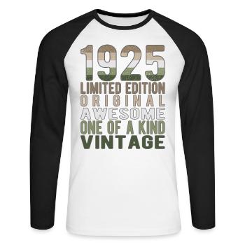 Limited Edition seit 1925 Geburtstag Vintage 1925 - Unisex Baseballshirt langarm - Weiß/Schwarz - Vorne - Nik (191cm)